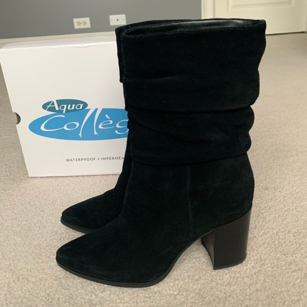 Women's Black Suede Heeled Boots